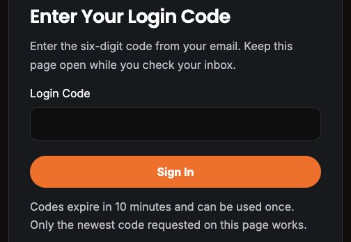 Login Code field and Sign In button with the code field empty