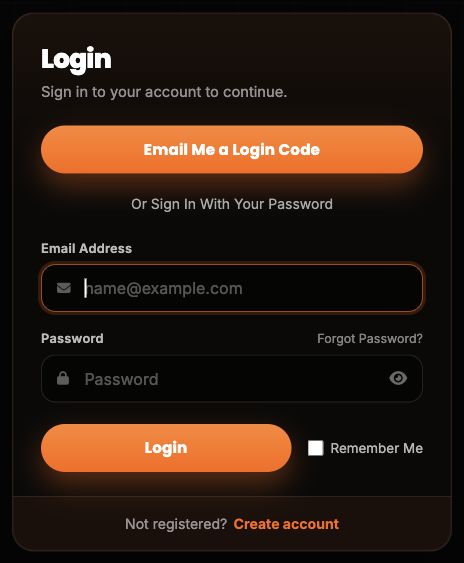 Customer Login page with Email Address, Password, Forgot Password and Login controls